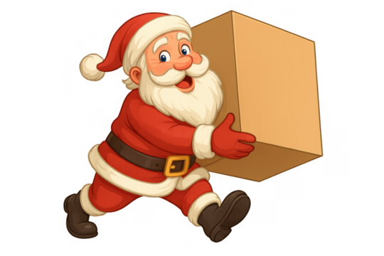Santa claus delivering a christmas gift box, carrying a surprise package, holiday season delivery service - Powered by Adobe