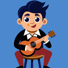 Cartoon boy playing guitar with happy expression