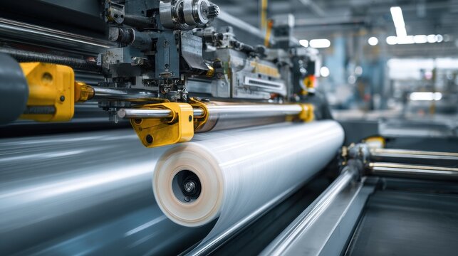 Industrial printing machine with large roll of white material