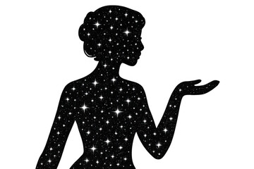 Fototapeta premium Woman silhouette with stars and cosmic galaxy universe, showing celestial body, spiritual feminine energy with transparent background