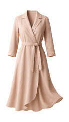 Obraz premium Belted wrap dress featuring a notched collar and soft textured blush fabric.