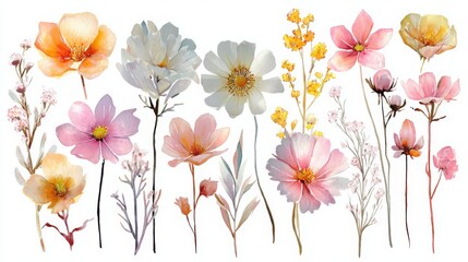Naklejka premium watercolor wildflower clipart set