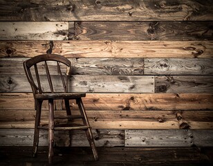 Rustic Charm - Vintage Chair Against a Textured Wooden Wall.