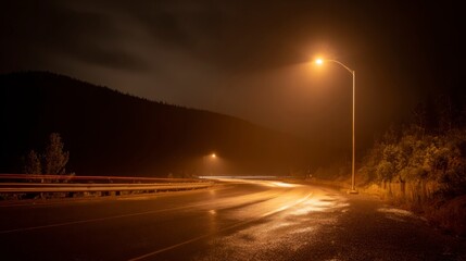 Night travel on a city highway with car light trails streaking across the asphalt and concrete landscape