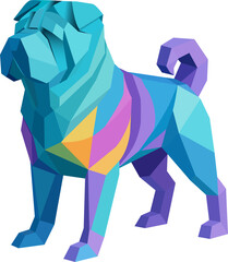 Obraz premium Chinese Shar-Pei Dog, Vibrant low-poly illustration of a small dog sitting, created with geometric shapes. Ideal for modern art, posters, prints, or pet-themed designs.
