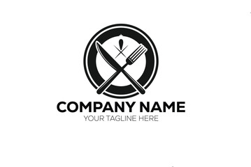 Modern and minimalist restaurant logo design featuring a knife and fork crossed inside a circular plate. Perfect for cafes, restaurants, catering services, or food delivery businesses. 