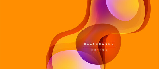 Abstract fluid shapes overlap, creating vibrant orange, purple gradients. Modern design element for backgrounds, presentations.