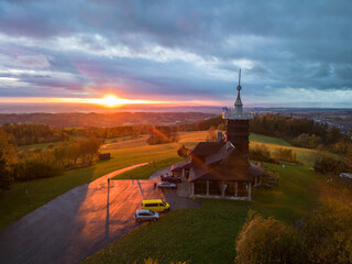 Sunset over the city of Nachod at Jiraskova Chata