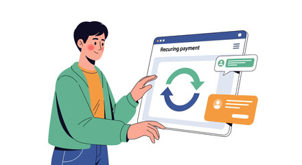 Man demonstrating online payment and refund process on a laptop screen.