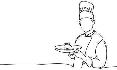 Chef Presenting a Gourmet Dish - Continuous Line Art