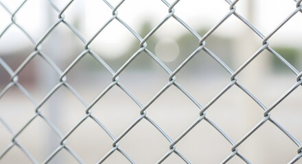 Fototapeta premium Close up view of metal chain link fence with blurred background. Security and delimitation concept, abstract texture for design element.