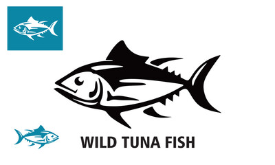 WILD TUNA LOGO, SILHOUETTE OF STRONG GREAT TUNA FISH, vector illustrations