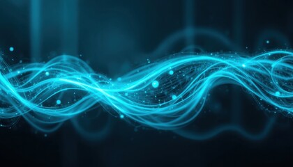 Abstract background with turquoise light stripes, soft glow effect, vertical flowing wave pattern, dark modern backdrop.