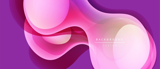 Abstract fluid shapes, pinks, purples blend. Modern design, smooth gradients create dynamic visual effect. Background suggests elegance, sophistication.