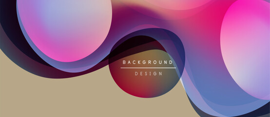 Abstract fluid shapes overlap, creating vibrant color gradients. Beige background provides contrast. Modern design element.