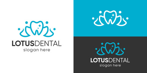Creative simple lotus dental logo template. Abstract tooth  with lotus or people family logo design vector illustration.