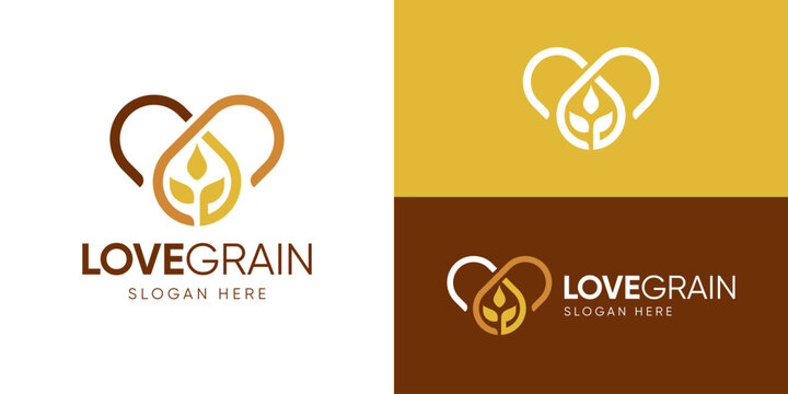 Creative simple love grain logo template. Love shape with wheat grain for healthy food logo design vector illustration.