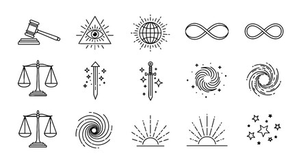 Celestial Symbols and Mystical Icons: Esoteric Blackwork Line Art for Spiritual Guidance & Occult Designs. Perfect for Astrology, Alchemy & Sacred Geometry Projects, Tattoo Art, Wellness Branding, Med