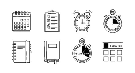 Time Management Planning Illustrations Collection: Deadline Scheduling for Efficient Workflow in Modern Business & Education, Productivity Tracking, Meeting Reminders & Project Management Timelines on