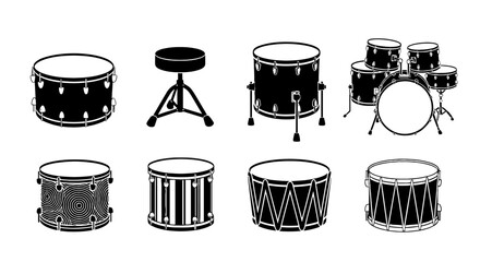 Detailed Drum Set Illustrations: Musical Instruments for Percussion Performance in a Band, Orchestra, or Solo Act - Artistic Line Drawings for Music Education, Concert Posters, and Modern Graphic Desi