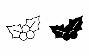 Holly leaf and berry icon outline and solid version on white background