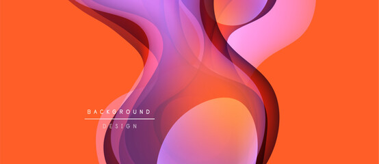 Abstract fluid shapes blend, creating vibrant orange, pink, purple gradients. Modern design element for backgrounds, presentations.