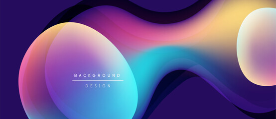 Abstract fluid shapes, vibrant colors blend. Modern design, smooth gradients create dynamic composition. Background features text elements.