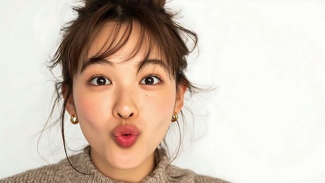 Asian beauty woman model portrait face young female cute girl posing hairstyle makeup earrings style