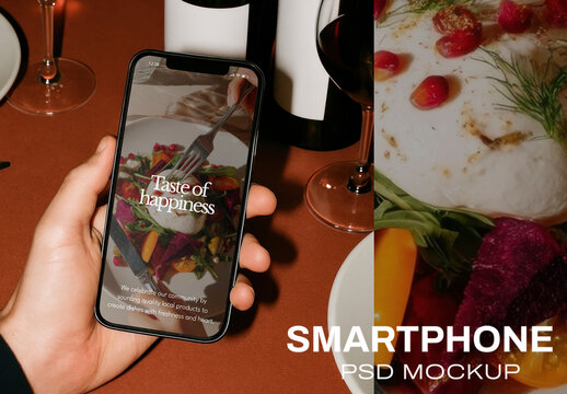 Smartphone Mockup With Gourmet Dish Psd