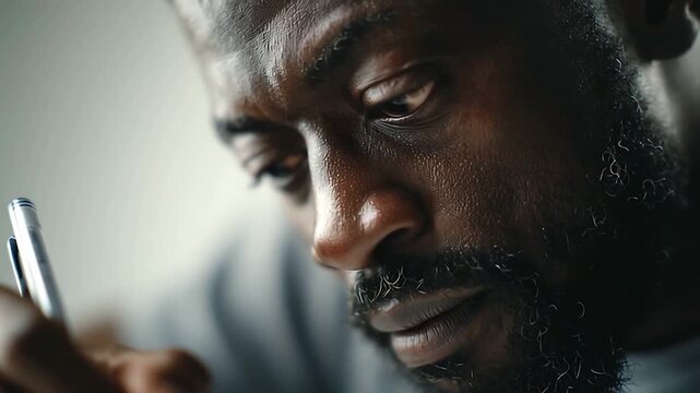 Man writing close up black man pen writing african american writer writing with pen focused writing