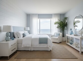 Serene coastal bedroom retreat with ocean views offers ultimate relaxation and luxury for vacation rentals or home decor inspiration