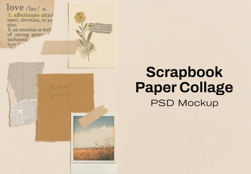 Vintage Scrapbook Collage Mockup Psd