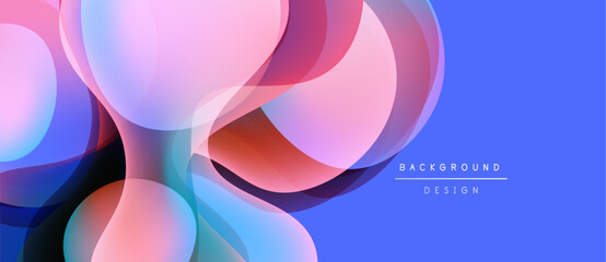 Abstract flowing shapes, vibrant colors, blue backdrop. Modern design, smooth gradients, dynamic composition.