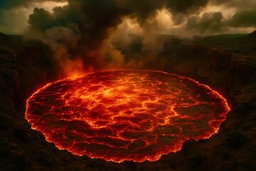 A large volcano with lava spewing out of it