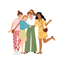 vector image of young women standing together