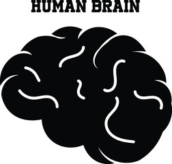 Simplified black silhouette reveals the intricate structure and lobes of a human brain model