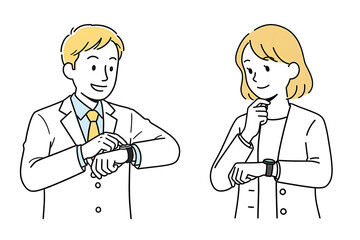 腕時計を確認する人物のイラスト