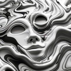 A face is shown in a distorted way with a lot of lines