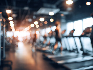 Naklejka premium Blurred Gym Background with People Working Out