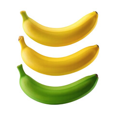 Three bananas arranged vertically on transparent background 