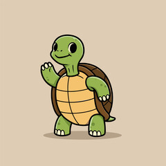 A funny cartoon turtle character with a green shell is a cute reptile illustration, smiling cheerfully