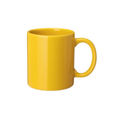 A solid yellow ceramic coffee mug on transparent background 