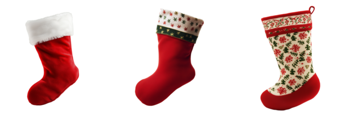 Set Christmas Sock isolation on Transparent Background. PNG.