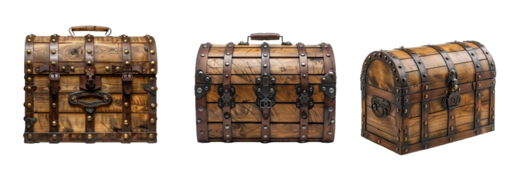 Set of Old Chest isolation on Transparent Background. PNG.