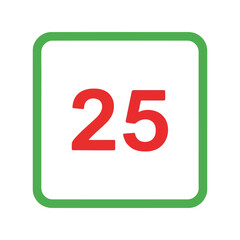 Number 25 icon with rounded corners on a concept for counting vector