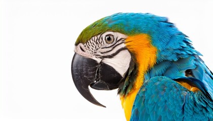 Fototapeta premium Close-up Portrait of a Blue and Gold Macaw Parrot Isolated on White