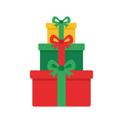 Festive stack of colorful gift boxes with ribbons and bows celebration holiday surprise vector