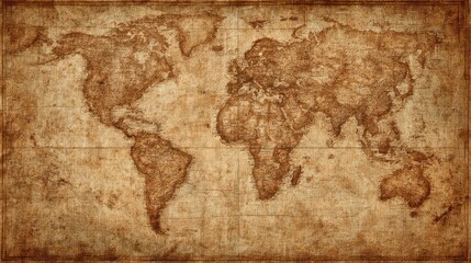 Fototapeta premium Vintage world map with a textured, aged appearance and grid lines