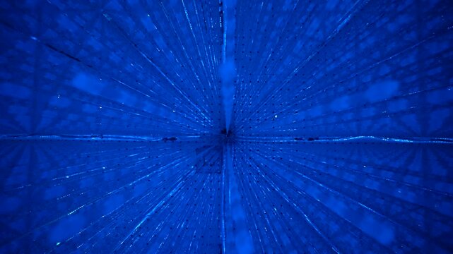 Pink and Blue Universe Fantasy, Walking Under Led Stripes, Abstract View