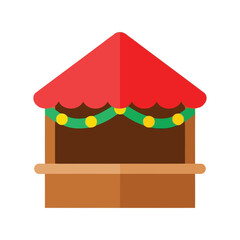 Festive market stall icon with garland and red awning for holiday events vector